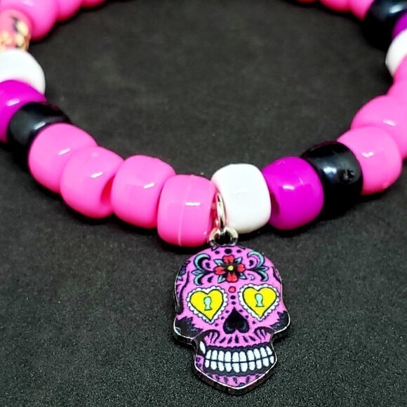 Colorful Kandi Skull Charm Bracelet - Picture 2 of 5